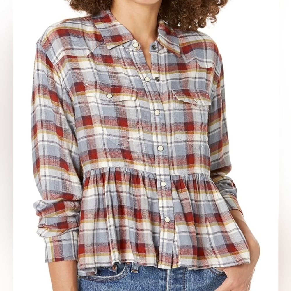 Lucky‎ Brand Women's Plaid Western Babydoll Shirt Multicolor Plaid small